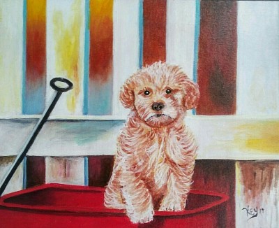 #07. Wagon Dog 11x14 inch acrylic on canvas panel Original SOLD $75