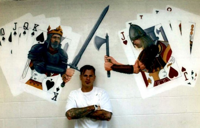 005. Who Wins (oil on mortar over cinder block wall)